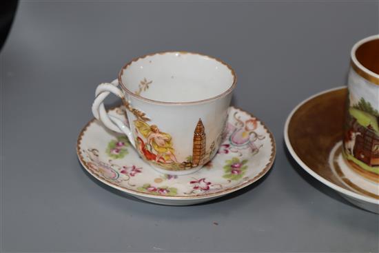 Four Italian porcelain cups and saucers, 19th century, including Doccia, saucers 11 -13.5cm